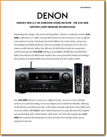 Denon AVR-4308 Amp Receiver Main Brochure - PDF & Tech Help* | English