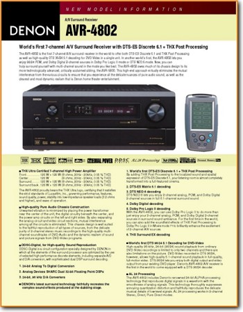 Denon AVR-4802 Amp Receiver Main Brochure - PDF & Tech Help* | English