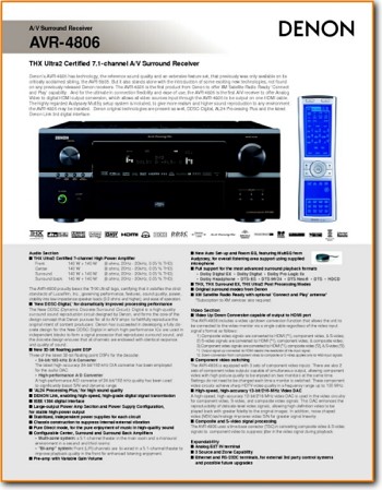Denon AVR-4806 Amp Receiver Main Brochure - PDF & Tech Help* | English