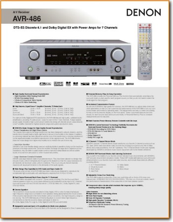 Denon AVR-486S Amp Receiver Main Brochure - PDF & Tech Help* | English