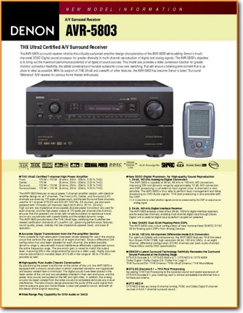 Denon AVR-5803 Amp Receiver Main Brochure - PDF & Tech Help* | English