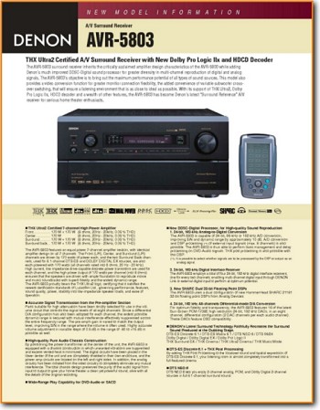 Denon AVR-5803 Amp Receiver Addendum - A Brochure - PDF & Tech Help* | English
