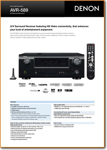 Denon AVR-589 Amp Receiver Addendum - A Brochure - PDF & Tech Help* | English