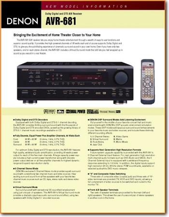 Denon AVR-681 Amp Receiver Main Brochure - PDF & Tech Help* | English