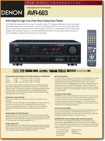 Denon AVR-683 Amp Receiver Main Brochure - PDF & Tech Help* | English