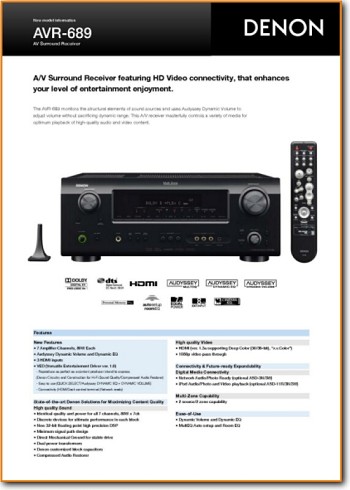 Denon AVR-689 Amp Receiver Addendum - A Brochure - PDF & Tech Help* | English