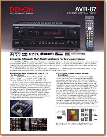 Denon AVR-87 Amp Receiver Main Brochure - PDF & Tech Help* | English
