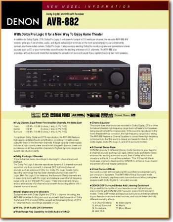 Denon AVR-882 Amp Receiver Main Brochure - PDF & Tech Help* | English