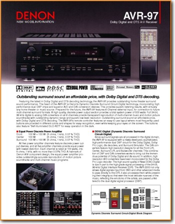 Denon AVR-97 Amp Receiver Main Brochure - PDF & Tech Help* | English