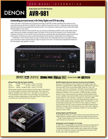 Denon AVR-981 Amp Receiver Main Brochure - PDF & Tech Help* | English