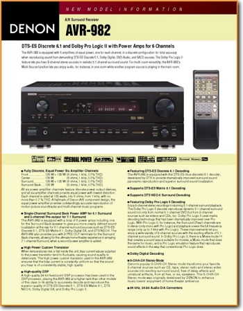 Denon AVR-982 Amp Receiver Main Brochure - PDF & Tech Help* | English