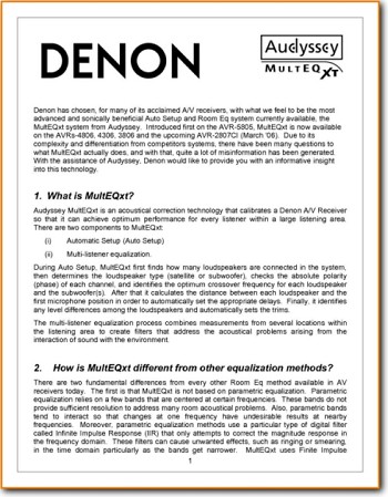 Denon Audyssey Amp Receiver Main Article - PDF & Tech Help* | English