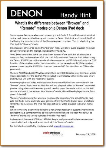 Denon Browse mode Amp Receiver Main Article - PDF & Tech Help* | English