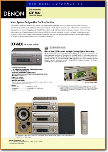 Denon CDRM-30 CD Player Main Brochure - PDF & Tech Help* | English