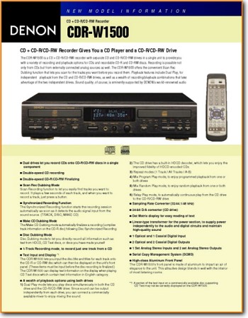 Denon CDRW-1500 CD Player Addendum - A Brochure - PDF & Tech Help* | English