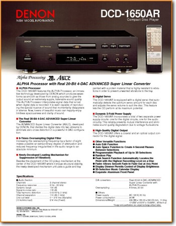 Denon DCD-1650 CD Player Main Brochure - PDF & Tech Help* | English