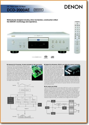 Denon DCD-2000-AE CD Player Main Brochure - PDF & Tech Help* | English