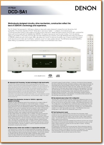 Denon DCDSA-1 CD Player Main Brochure - PDF & Tech Help* | English