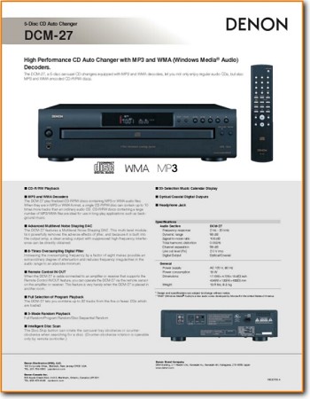 Denon DCM-27 CD Player Main Brochure - PDF & Tech Help* | English