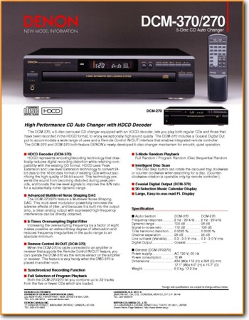 Denon DCM-370 CD Player Main Brochure - PDF & Tech Help* | English