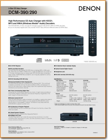 Denon DCM-390 CD Player Main Brochure - PDF & Tech Help* | English