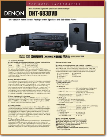 Denon DHT-683-DVD Amp Receiver Main Brochure - PDF & Tech Help* | English