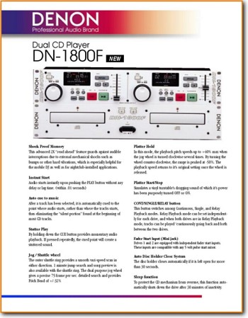 Denon DN-1800-F Tape Player Main Brochure - PDF & Tech Help* | English