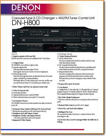 Denon DNH-800 CD Player Main Brochure - PDF & Tech Help* | English