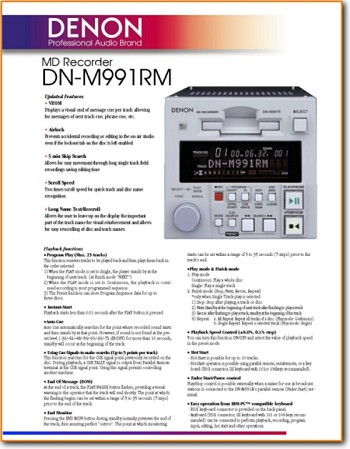 Denon DNM-991-RM MiniDisc Main Brochure - PDF & Tech Help* | English