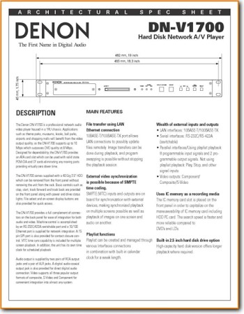 Denon DNV-1700 DVD Player Main Brochure - PDF & Tech Help* | English
