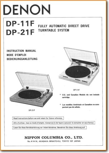 Denon DP-11-F Turntable Record Player Main Technical Manual - PDF & Tech Help* | English
