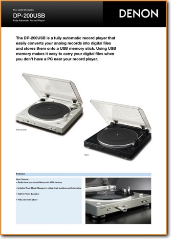 Denon DP-200-USB Turntable Record Player Main Brochure - PDF & Tech Help* | English
