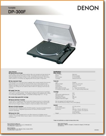 Denon DP-300-F Turntable Record Player Main Brochure - PDF & Tech Help* | English