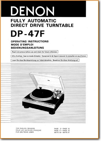 Denon DP-47-F Turntable Record Player Main User Book - PDF & Tech Help* | French