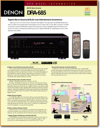 Denon DRA-685 Amp Receiver Addendum - A Brochure - PDF & Tech Help* | English