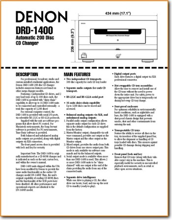 Denon DRD-1400 CD Player Addendum - A Brochure - PDF & Tech Help* | English