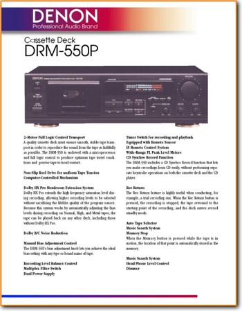 Denon DRM-550-P Tape Player Main Brochure - PDF & Tech Help* | English