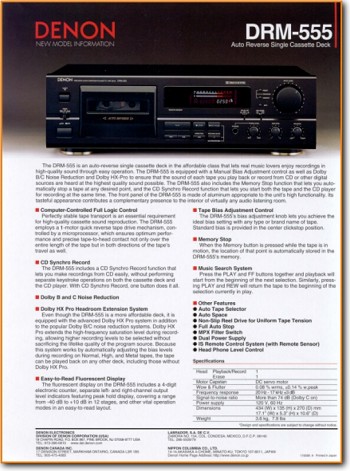 Denon DRM-555 Tape Player Main Brochure - PDF & Tech Help* | English