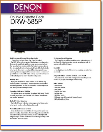 Denon DRW-585-P Tape Player Main Brochure - PDF & Tech Help* | English
