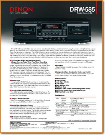 Denon DRW-585 Tape Player Main Brochure - PDF & Tech Help* | English