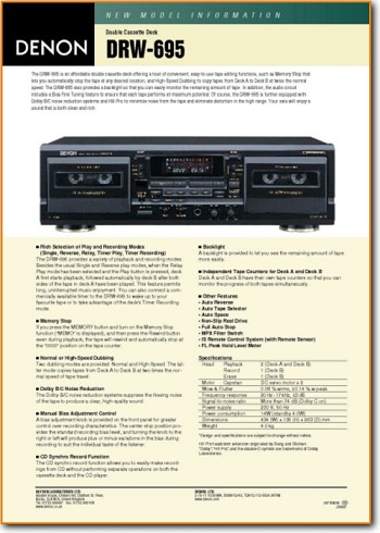 Denon DRW-695 Tape Player Main Brochure - PDF & Tech Help* | English