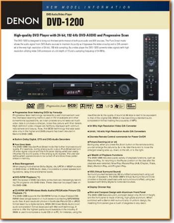 Denon DVD-1200 DVD Player Main Brochure - PDF & Tech Help* | English