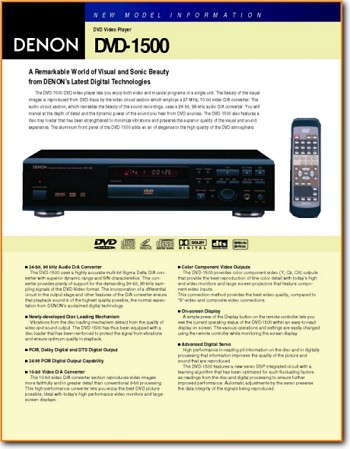 Denon DVD-1500 DVD Player Main Brochure - PDF & Tech Help* | English