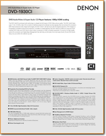 Denon DVD-1930-CI DVD Player Main Brochure - PDF & Tech Help* | English