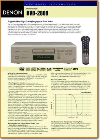 Denon DVD-2800 DVD Player Addendum - A Brochure - PDF & Tech Help* | English