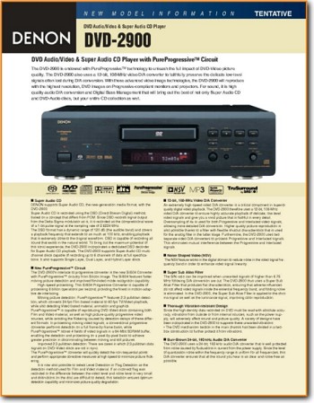 Denon DVD-2900-T DVD Player Main Brochure - PDF & Tech Help* | English