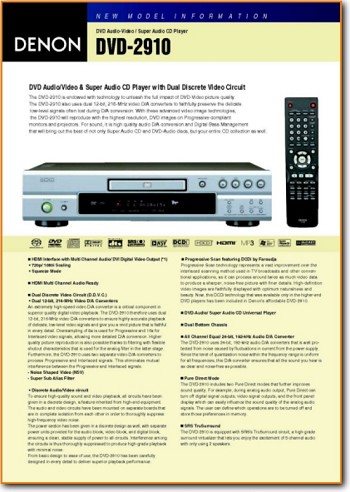 Denon DVD-2910 DVD Player Addendum - A Brochure - PDF & Tech Help* | English