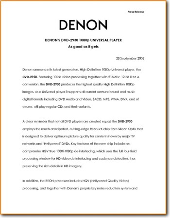 Denon DVD-2930 DVD Player Main Article - PDF & Tech Help* | English