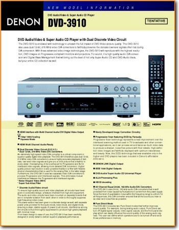 Denon DVD-3910 DVD Player Main Brochure - PDF & Tech Help* | English