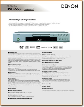 Denon DVD-556-T DVD Player Main Brochure - PDF & Tech Help* | English